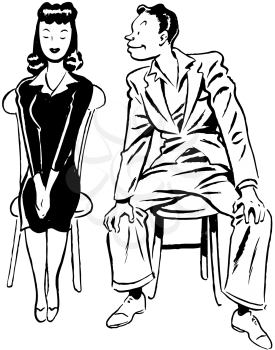 Royalty Free Clipart Image of a Guy Looking at a Girl Sitting Next to Him