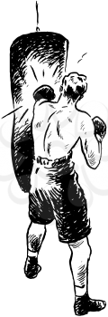 Royalty Free Clipart Image of a Boxer and a Punching Bag
