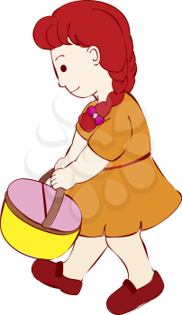 Royalty Free Clipart Image of a Girl Walking With a Basket