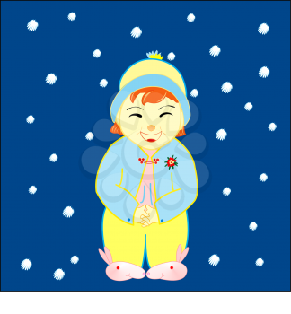 Royalty Free Clipart Image of a Little Girl Standing Outside in the Snow