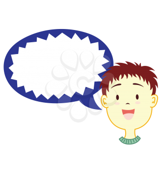Royalty Free Clipart Image of a Boy with a Talking Balloon