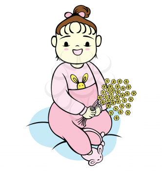 Royalty Free Clipart Image of a Baby Girl With Flowers