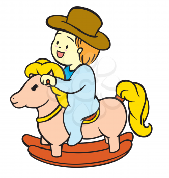 Royalty Free Clipart Image of a Child on a Rocking Horse