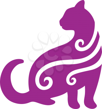Royalty Free Clipart Image of a Cat With Flourishes