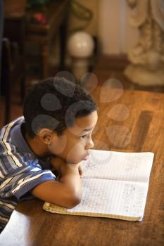 Royalty Free Photo of a Young Boy Looking at a Book