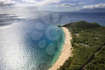 Royalty Free Photo of an Aerial of a Coastline With Sandy Beaches and Pacific Ocean in Maui, Hawaii