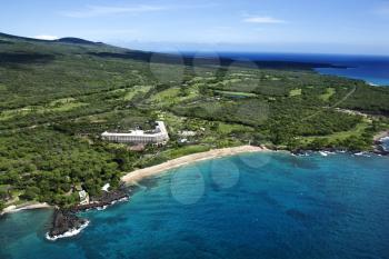 Royalty Free Photo of an Aerial of a Beachfront Hotel Resort in Maui, Hawaii