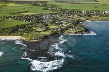 Royalty Free Photo of an Aerial View of a Coastal Community in Maui, Hawaii