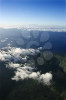 Royalty Free Photo of an Aerial View of a Mountain Landscape With Clouds on Maui, Hawaii
