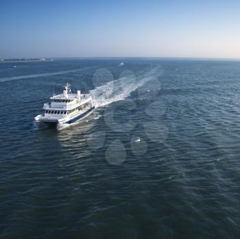 Royalty Free Photo of an Aerial View of a Passenger Ferry Boat Bear Bald Head Island, North Carolina