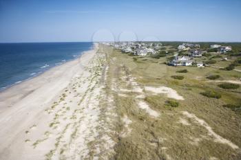 Royalty Free Photo of Aerial View of a Beach and Residential Neighborhood at Bald Head Island, North Carolina