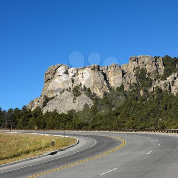 Royalty Free Photo of a Front View of Mount Rushmore National Memorial From the Road