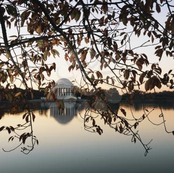 Royalty Free Photo of a Jefferson Memorial Reflected in Water in Washington, D.C., USA