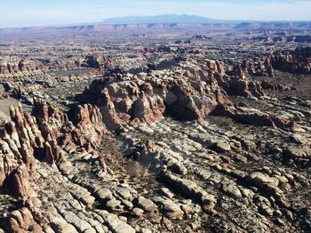 Royalty Free Photo of an Aerial View of Rock Formations in Utah Canyonlands