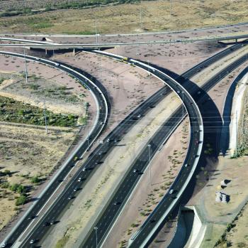 Aerial of route 101 and route 51 highways and overpass in Arizona.
