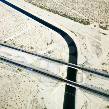 Royalty Free Photo of an Aerial of Interstate 10 Highway Crossing Over Colorado River Aqueduct in Arizona
