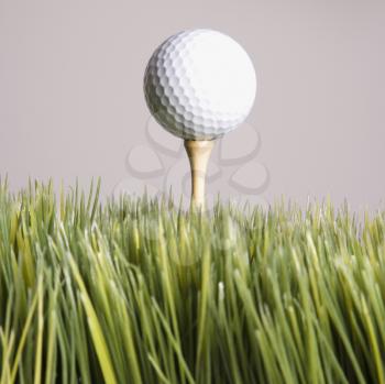 Royalty Free Photo of a Golf Ball Resting on a Tee in Grass