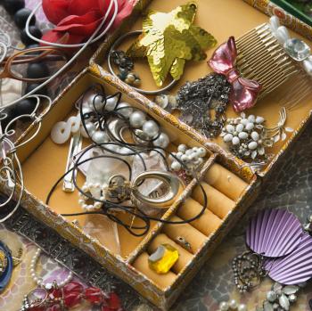 Royalty Free Photo of an Opened Jewelry Box Sitting on Top of a Dresser