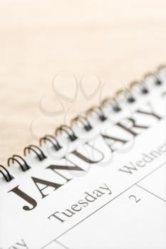 Royalty Free Photo of a Close-Up of a Calendar Displaying the Month of January