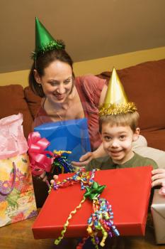 Royalty Free Photo of a Mother and Son Celebrating a Birthday Party