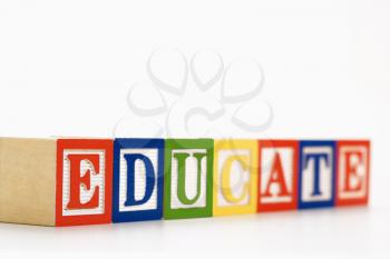 Royalty Free Photo of an Alphabet Toy Building Blocks Spelling the Word Educate