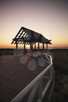Royalty Free Photo of a Gazebo at North Carolina Coast at Sunset