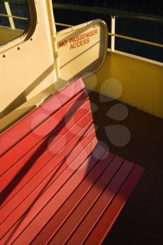 Royalty Free Photo of a Bench on a Ferryboat With Access Entry in Sydney, Australia