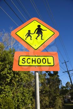 Royalty Free Photo of a School Crosswalk Sign in Surfers Paradise, Australia