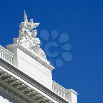 Royalty Free Photo of a Low Angle of a Statuary on the Sacramento Capitol Building, California, USA