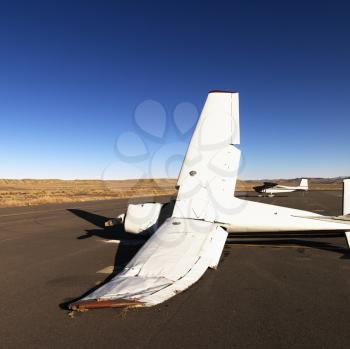 Royalty Free Photo of a Crashed Plane on the Tarmac at Canyonlands Field Airport, Utah, United States