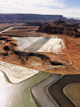 Royalty Free Photo of an Aerial Landscape of Tailing Ponds for Mineral Waste in Rural Utah, United States