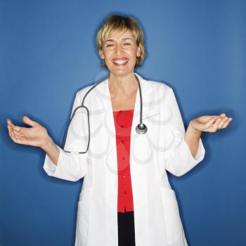 Portrait of Caucasian woman doctor smiling.