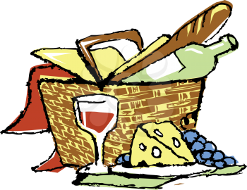 Royalty Free Clipart Image of a Picnic Basket Full of Food