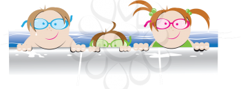 Royalty Free Clipart Image of Three Children in a Swimming Pool