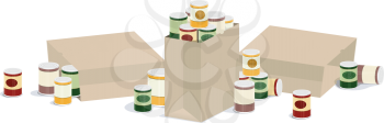 Royalty Free Clipart Image of Bags of Canned Goods