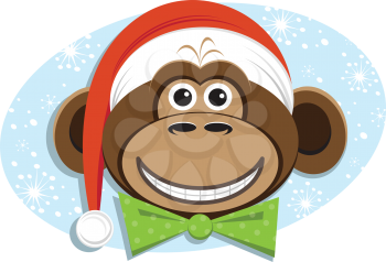 Royalty Free Clipart Image of a Monkey Wearing a Santa Hat