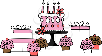 Royalty Free Clipart Image of Birthday Cakes and Boxes