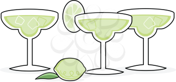 Royalty Free Clipart Image of Margueritas and a Lime