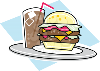 Royalty Free Clipart Image of a Burger and Pop