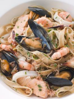 Royalty Free Photo of a Bowl of Seafood Tagliatelle