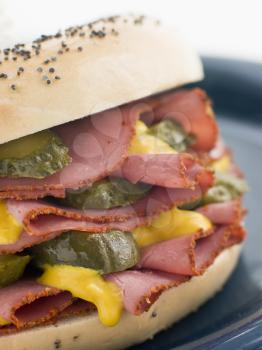 Royalty Free Photo of a Pastrami Sandwich on a Bagel