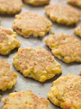Royalty Free Photo of a Tray of Corn Fritters