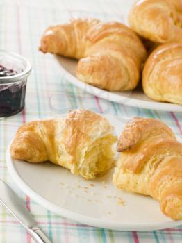 Royalty Free Photo of a Plate of Croissants with Preserve