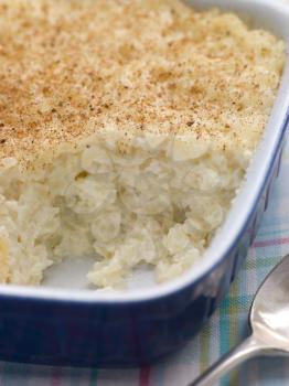 Royalty Free Photo of a Dish of Creamed Rice Pudding With Nutmeg