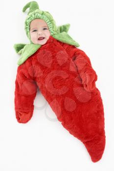 Royalty Free Photo of a Baby in a Pepper Costume