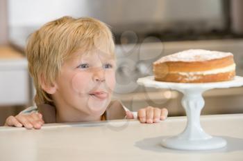 Royalty Free Photo of a Boy Looking at Cake