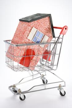 Royalty Free Photo of a House in a Shopping Cart