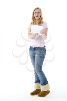 Royalty Free Photo of a Portrait of a Teenage Girl With Papers