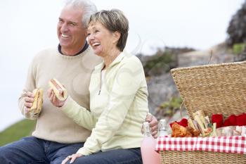 Royalty Free Photo of a Couple Having a Picnic at the Beach