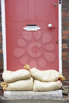 Royalty Free Photo of Sandbags in a Doorway